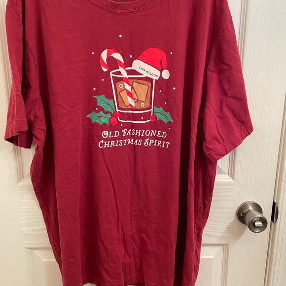 Life is Good Cranberry Red Old Fashioned Christmas Spirit SS Tee size XXXL - Picture 3 of 3